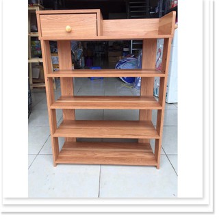 Kệ giày dép bằng gỗ 5 tầng, tủ giày cao cấp có ngăn kéo, màu gỗ tự nhiên
