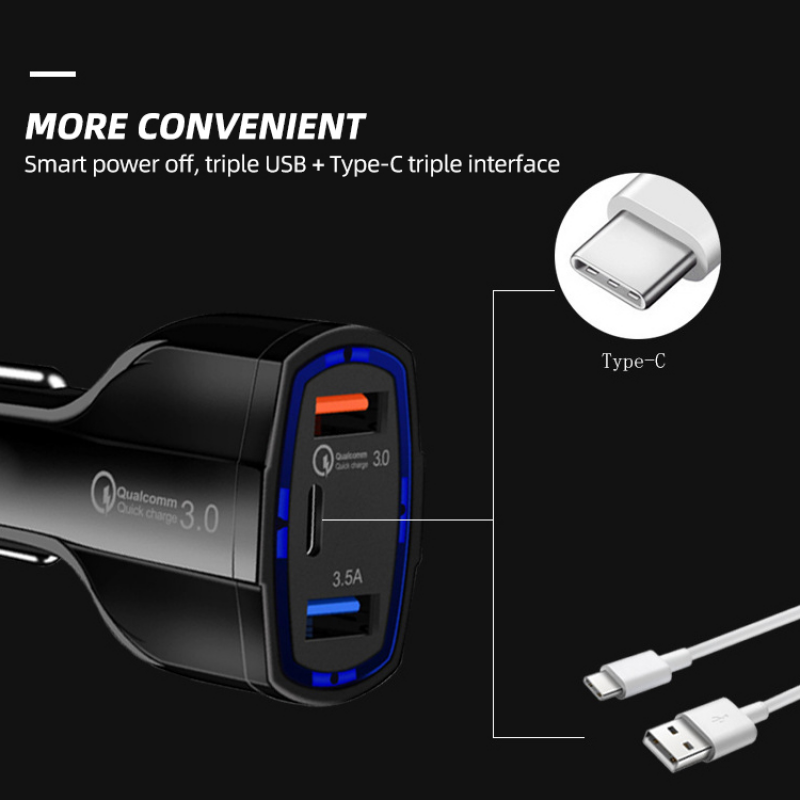 Tẩu sạc nhanh HdoorLink QC3.0 3.5A USB C trên xe hơi cho Xiaomi Iphone Samsung