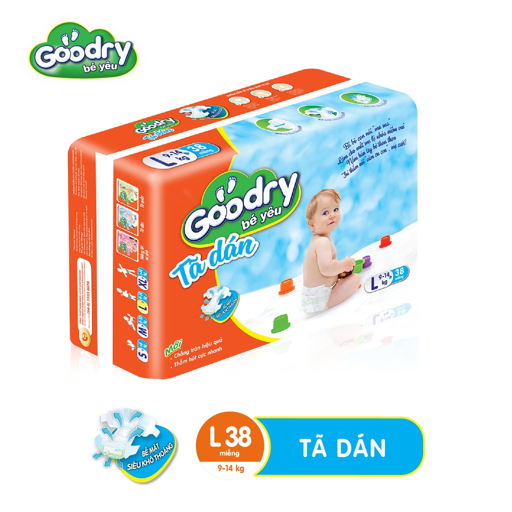 [Mã BMBAU50 giảm 7% đơn 99K] Tã dán Goodry M42 (5-10kg) - Công nghệ Nhật Bản, Màng đáy thoáng khí 100% ngăn ngừa hăm tã