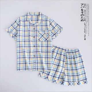 Đồ bộ mặc nhà Pijama cộc tay quần đùi vải thô xô Nhật