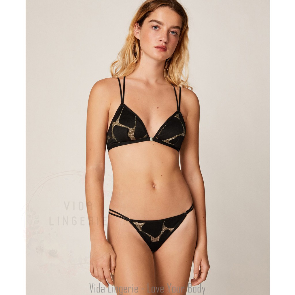 Áo bralette cài trước dây lưng chéo phối lưới xuất âu