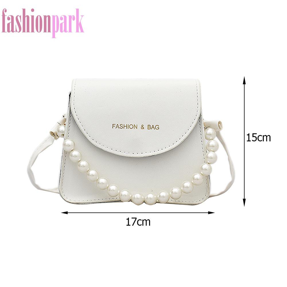 (FAS) Fashion Women PU Crossbody Bag Casual Ladies Pearl Chain Pure Color Handbag