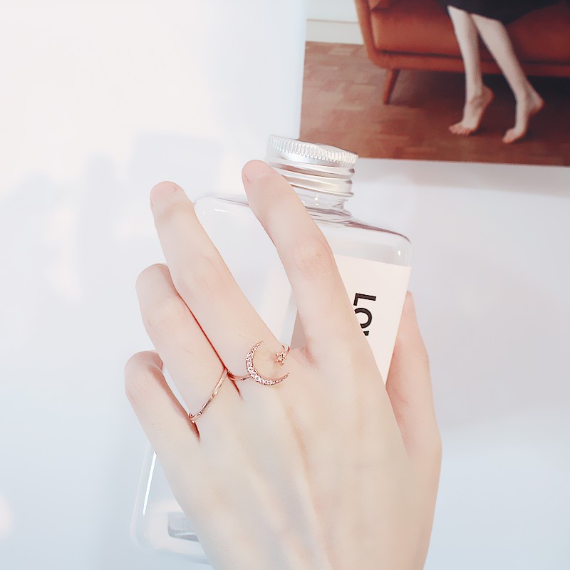Bộ nhẫn hình mặt trăng và ngôi sao kiểu dáng sáng tạo đơn giản thời trang
