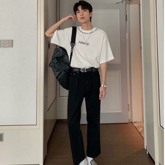 Quần dài ống rộng phong cách quần vải cạp cao Hàn Quốc thời trang baggy quần đen cho nam unisex karik simple trousers thẳng