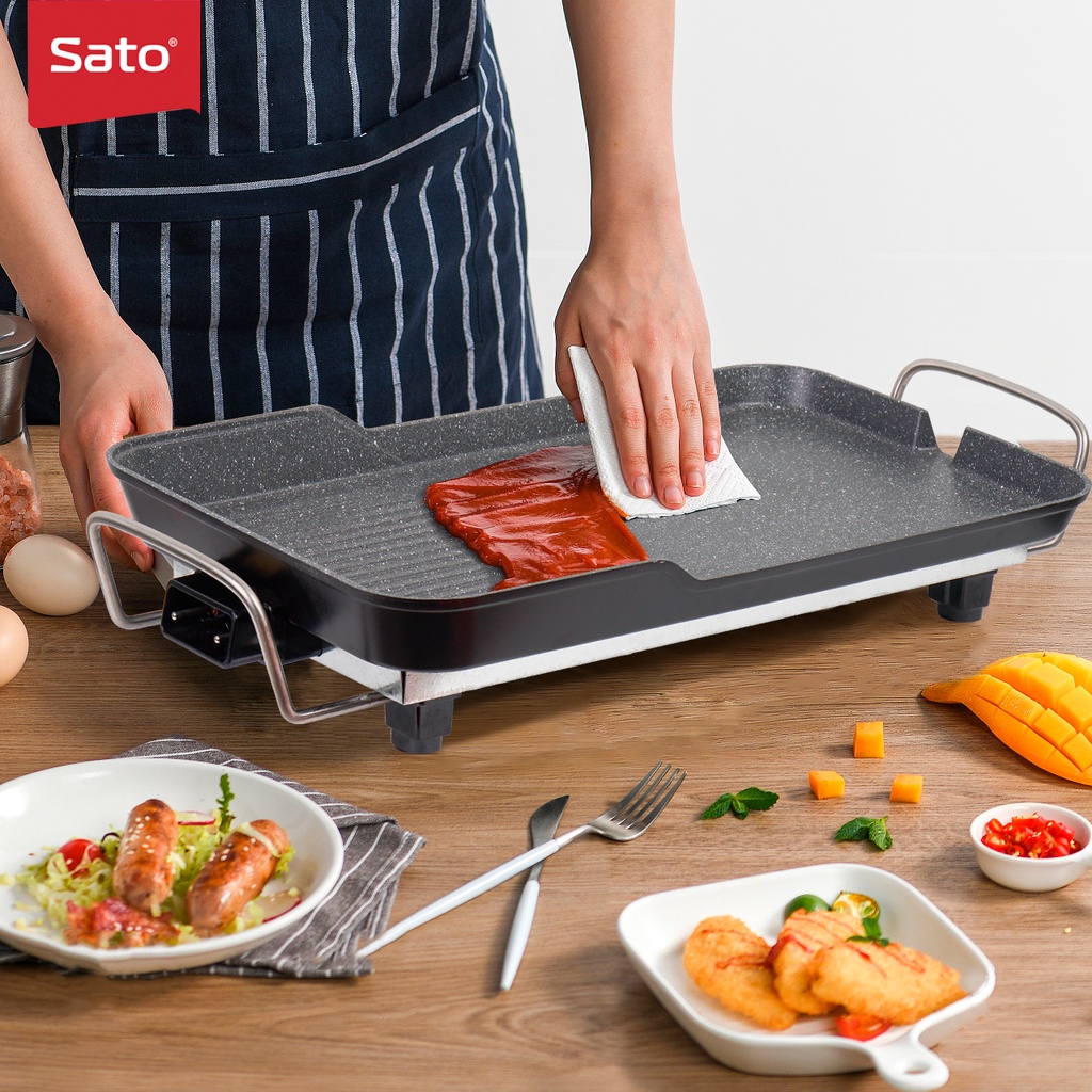 Bếp nướng điện không khói Sato BN11 có 5 chế độ, phủ chống dính vân đá hoa cương