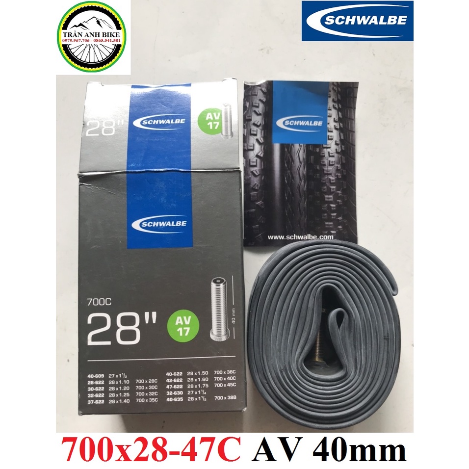 [Chính hãng] Săm ruột xe đạp cao cấp Schwalbe 700x28-47c 40mm van xe máy