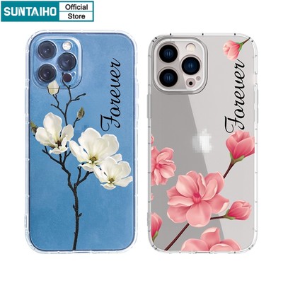 Ốp lưng iphone Ốp điện thoại Suntaiho TPU trong suốt in hình hoa anh đào cho IPhone 13 12 11 Pro Max X Xs Max XR 8 7 6 6S Plus