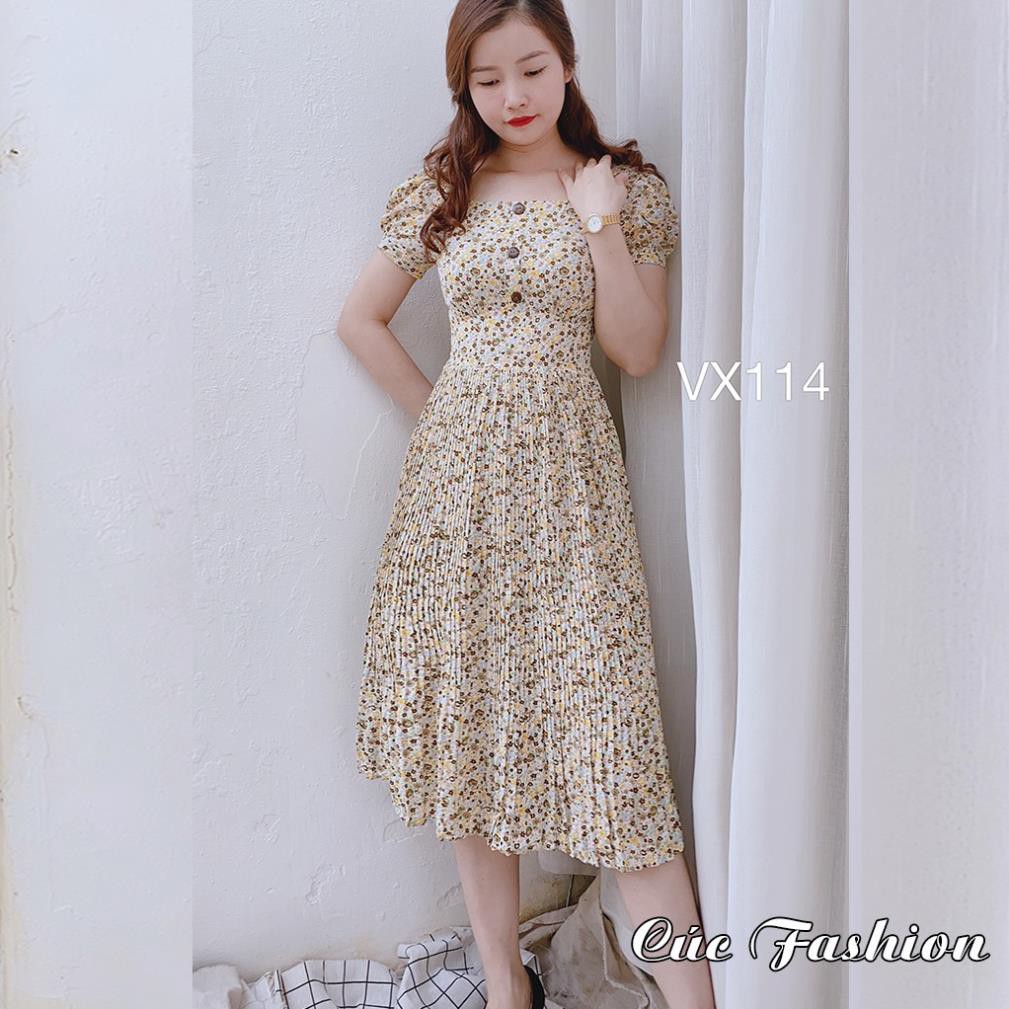 Váy liền thân công sở cao cấp đẹp Cúc Fashion VX114 váy nữ hoa nhí cúc gỗ ་ ࿈