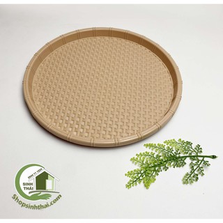 Mẹt nhựa giả mây đựng bún đậu size nhỏ 28cm - Khay nhựa tròn màu kem nâu