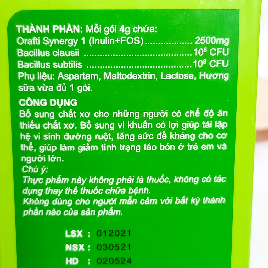 Men vi sinh bổ sung chất xơ hỗ trợ tiêu hoá Bio Acimin Fiber rau củ hộp 30 gói