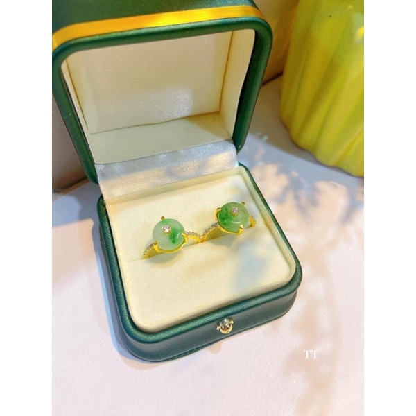 Bộ trang sức lu thống đá đào hoa mic vàng 10kara