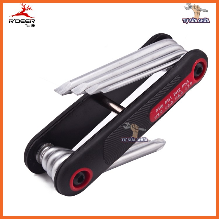 Bộ tô vít 2 đầu gấp 8 trong 1 cao cấp chính hãng R'deer RT-8A, Hàng loại xịn 2 đầu dẹt và bake