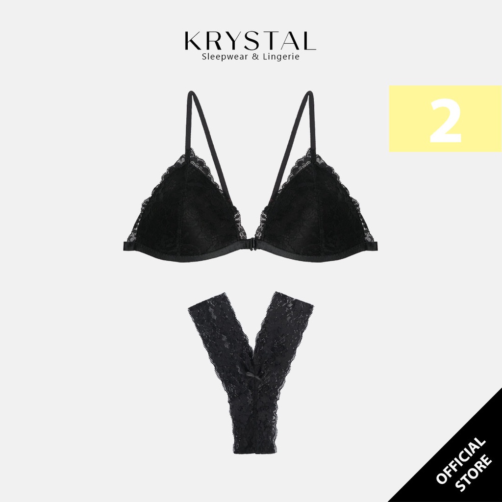 Bộ Đồ Lót Nữ Sexy Màu Đen Gồm Áo Cài Trước Có Mút Mỏng Và Chữ Y/T Gợi Cảm KRYSTAL A000M00-Q000F19-Q001F33