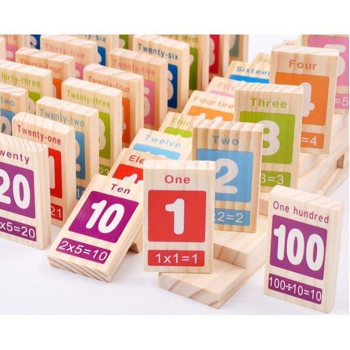 Đồ chơi gỗ thông minh cho bé bộ domino 100 số học toán tiếng anh và xếp hình sáng tạo Montessori, quà tặng sinh nhật