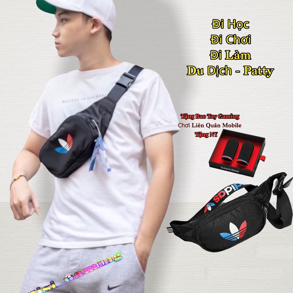 Túi đeo chéo cho nam,  das 3 lá Crossbody Simple tặng bao tay chơi game ff, túi bao tử nam nữ chống nước kiểu nhẹ