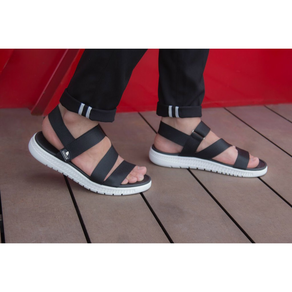 Giày sandal nam nữ FACOTA Đen đế trắng quai dù, đi học [Freeship]