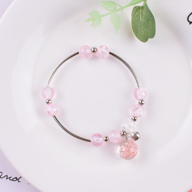Vòng tay gốm HẠT NỨT GẮN HOA THUỶ TINH lắc tay nữ thời trang dễ thương