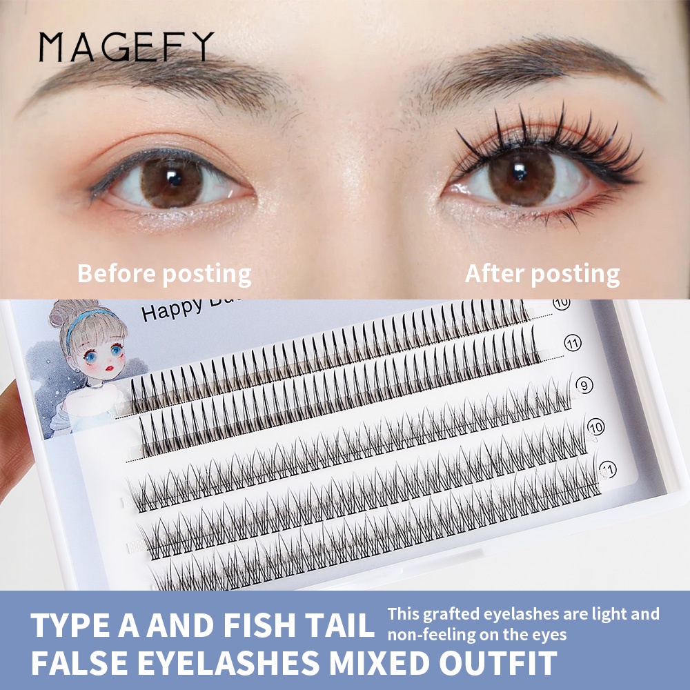 Lông mi giả MAGEFY loại chữ A màu đen tự nhiên kèm keo dán 9mm/10mm/11mm