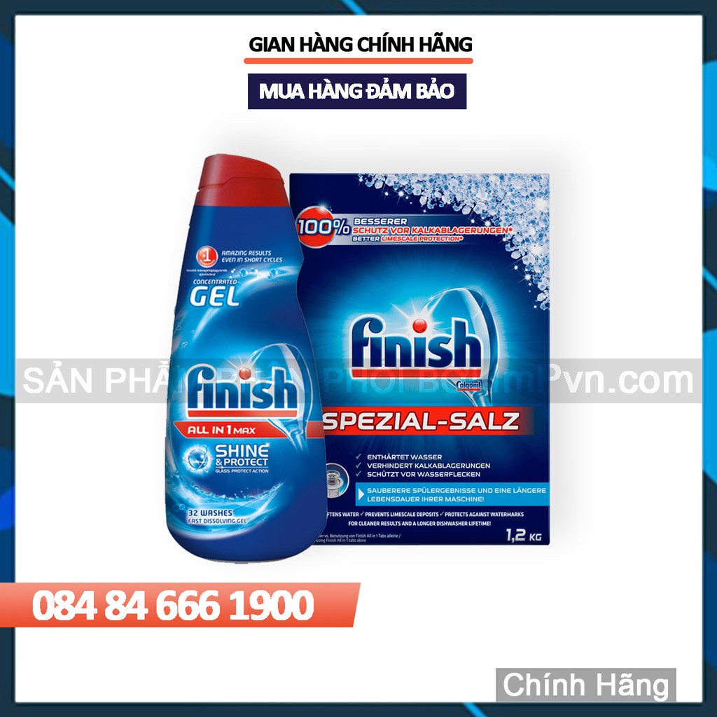 Combo Gel rửa bát Finish All in 1 Max và muối làm mềm nước Finish 1.2kg