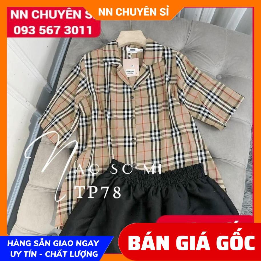 Áo sơ mi bbr nữ sọc kẻ hàng đẹp vải mềm phom dưới 47kg