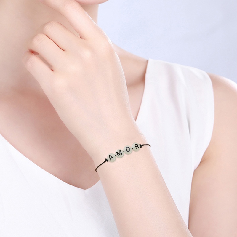 Vòng Tay Dây Thừng Xỏ Hạt Đen In Chữ Phát Sáng Dành Cho Bạn Nữ / Bạn Bè