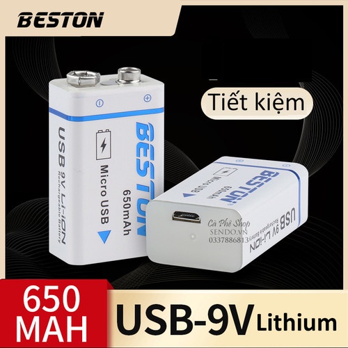 Pin sạc 9V Lithium Beston sạc trực tiếp micro USB dùng cho đồng hồ đo điện, máy nghe nhạc, đèn pin
