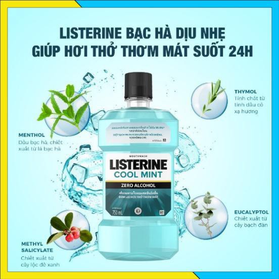 Nước súc miệng Listerine Cool Mint Zero giúp hơi thở thơm mát, nước súc miệng hương bạc không cay