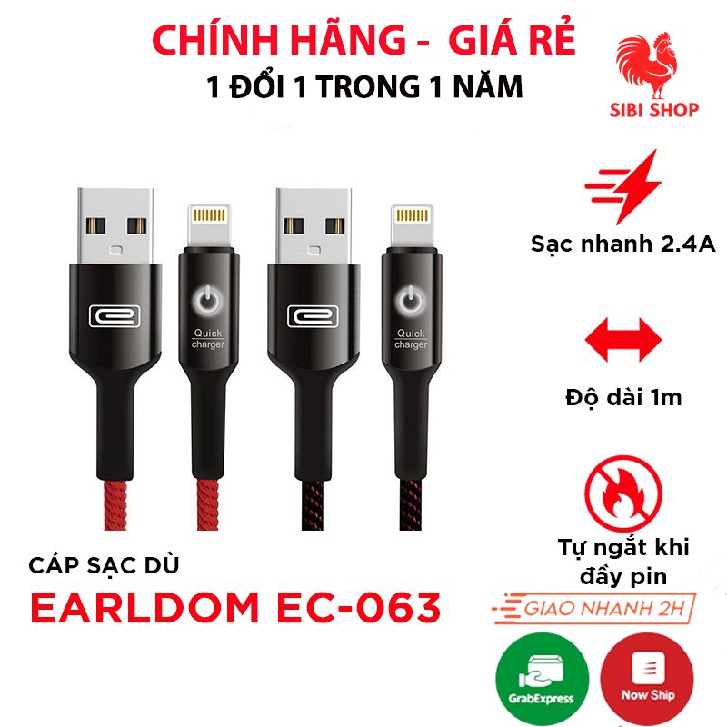 Cáp sạc Iphone Tự Ngắt Chính Hãng Earldom /Cáp sạc Samsung, Type C Chính hãng Earldom Sạc Nhanh Siêu Bền