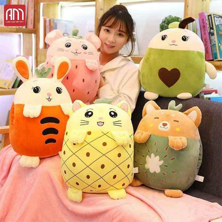 Thú nhồi bông kèm hình  4 hình , màu. Xanh bơ. Xanh kiwi, Vàng dứa , hồng dâu