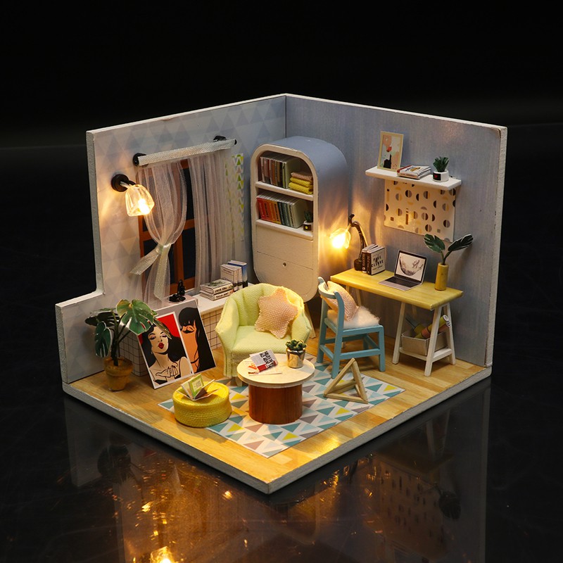 Mô hình nhà DIY Doll House Nhà gỗ Ding Dong Nest Kèm Mica chống bụi, Bộ dụng cụ và Keo dán