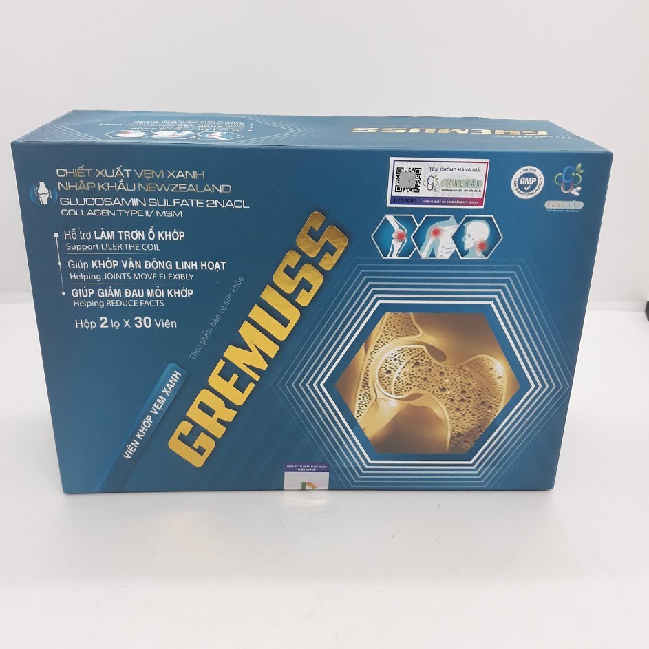 Viên khớp vẹm xanh GREMUSS [CHÍNH HÃNG] hộp 2 lọ x 30 viên