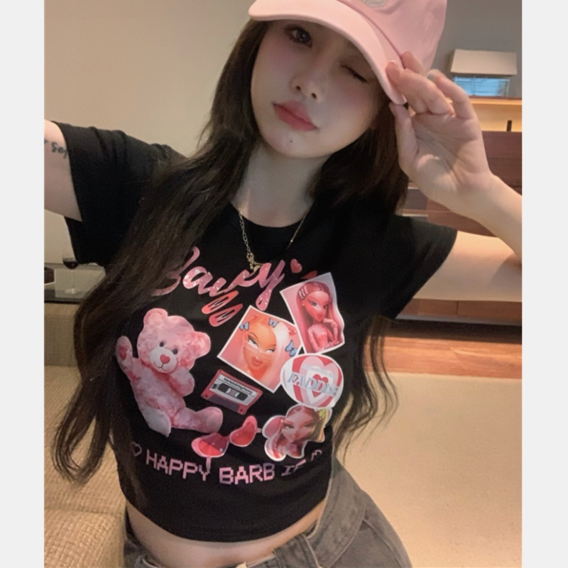 Áo Thun Tay Ngắn Dáng Ôm In Họa Tiết Hoạt Hình Dễ Thương Quyến Rũ Cho Nữ