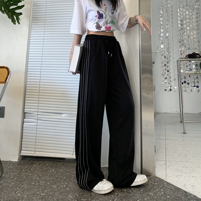 Quần Thể Thao Nữ Ống Rộng Lưng Cao Sọc Ngang Thời Trang Mới