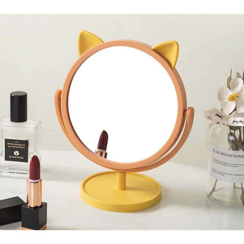 Gương Trang Điểm Để Bàn Mini Hình Tai Mèo đế xoay