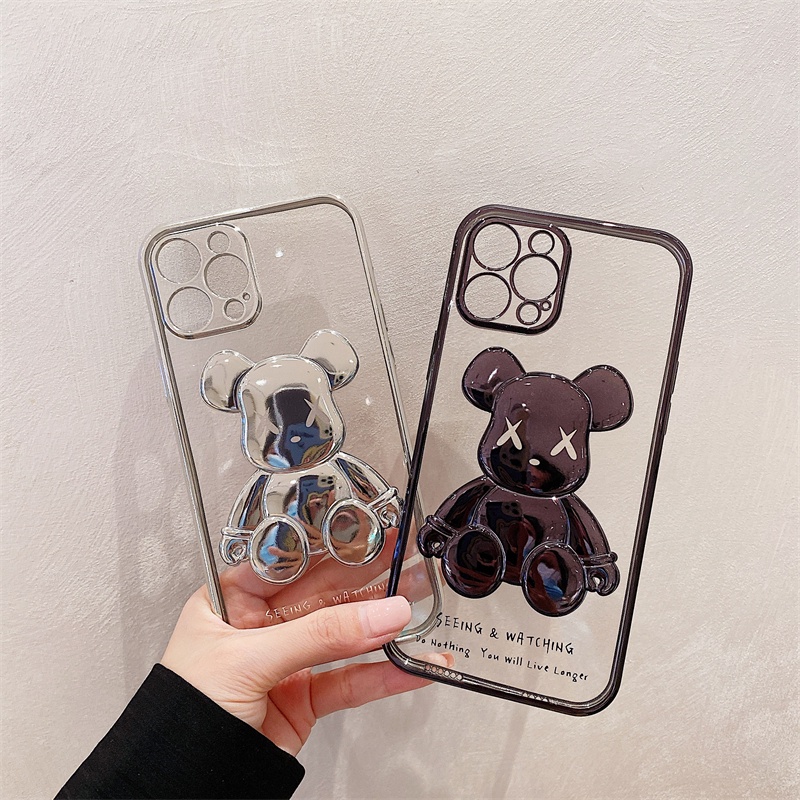 Ốp Điện Thoại TPU Mềm Họa Tiết Gấu 3D Bảo Vệ Ống Kính Cho iPhone 14 13 12 11 Pro Max Mini XS XR X 8 7 6 6S Plus + SE 2020