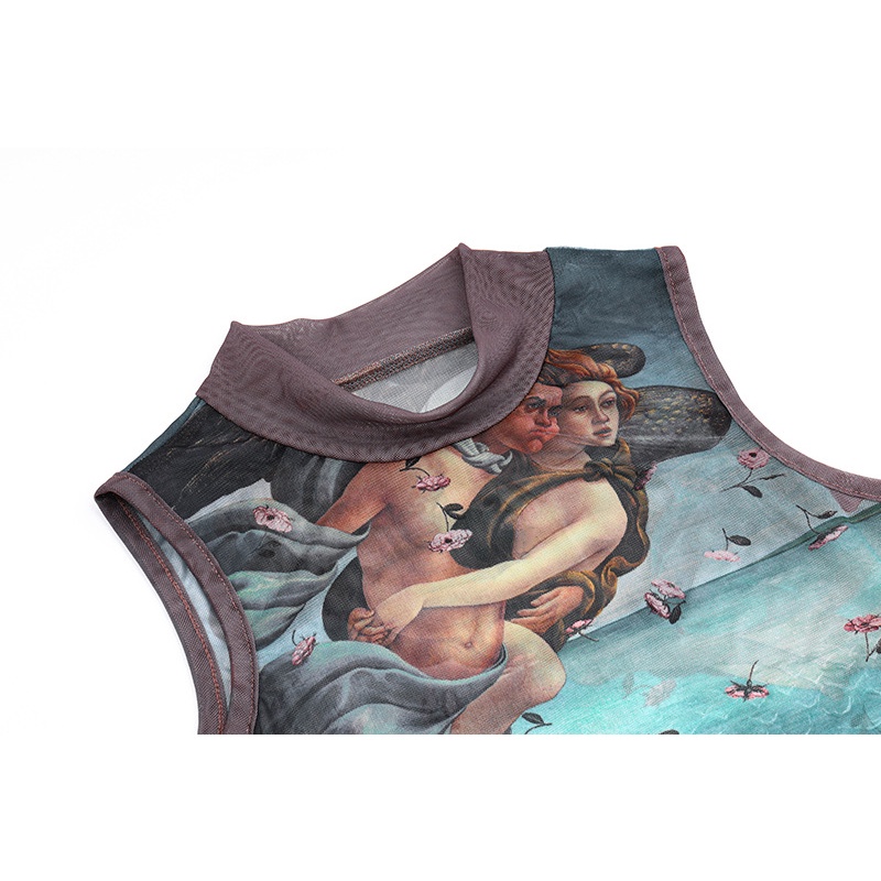 Áo Tank Top Cổ Tròn In Họa Tiết Nghệ Thuật Phong Cách Đường Phố Cho Nữ