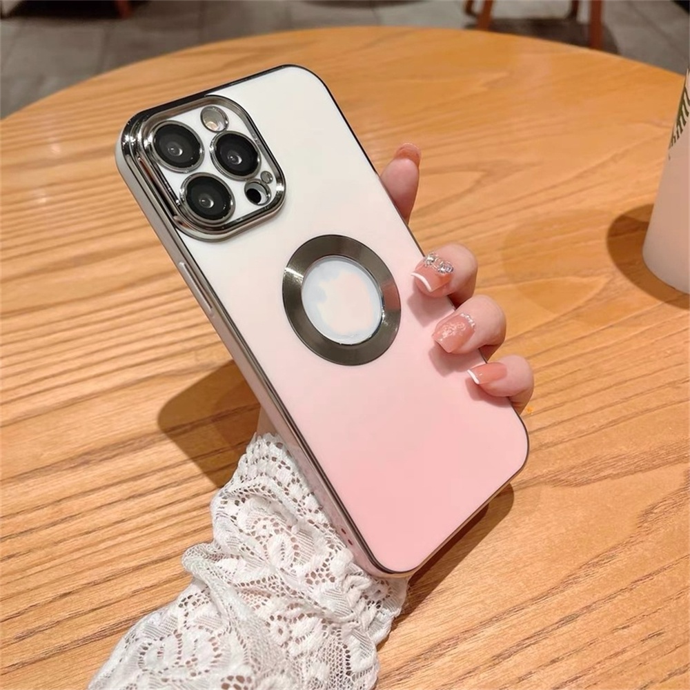 Ốp Điện Thoại Dẻo Mạ Màu Gradient In logo Sang Trọng Chống Sốc Cho iPhone 14 plus 13 12 11 Pro max XS max XR