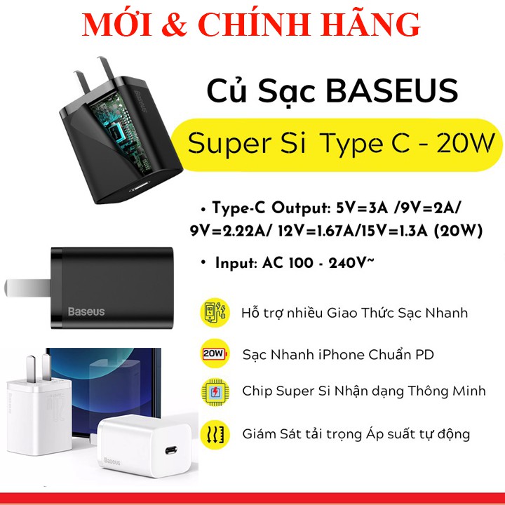 Cốc Sạc Nhanh 25W QC 3.0 24W & PD 3.0 20W BASEUS