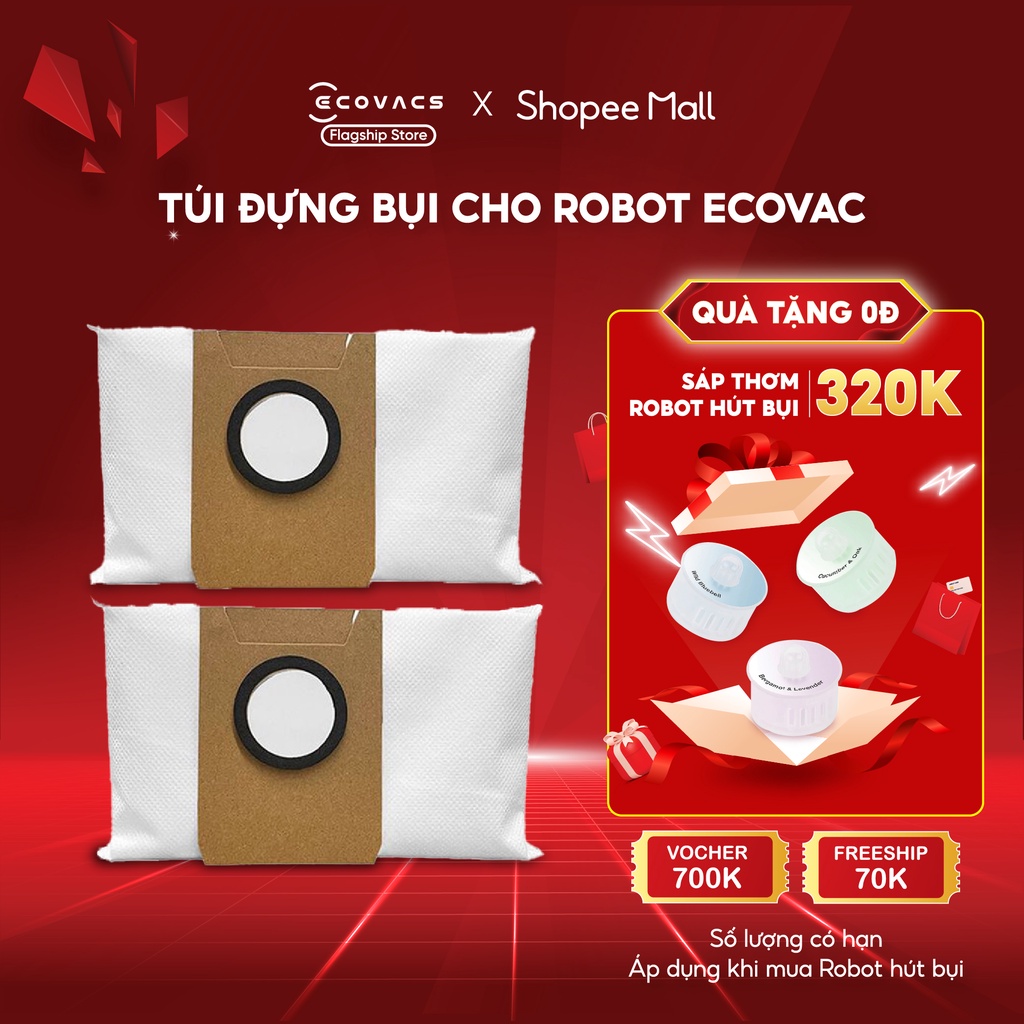 Set 3 Túi Đựng Rác Cho Robot Hút Bụi Ecovacs X1 Omni ,T10 Plus, T10 Omni- Chứa Bẩn Và Mảnh Vụn Lên Đến 30 Ngày