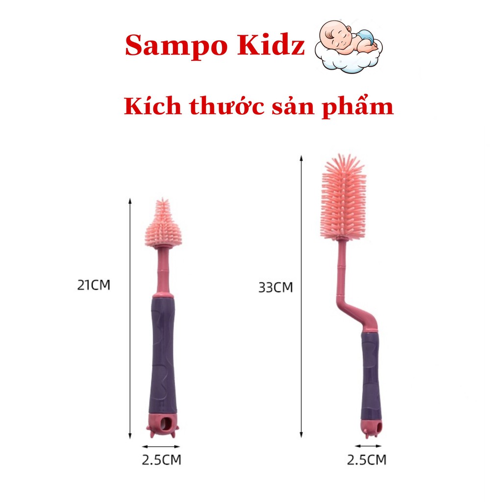 Bộ Cọ Rửa Bình Sữa Cho Bé Silicone Cao Cấp Tay Cầm Xoay 360 Độ, Cọ Núm Ti, Cọ Rửa Ống Hút