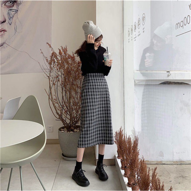 (Ảnh thật) ORDER Chân váy kẻ ô dáng suông dài vintage | BigBuy360 - bigbuy360.vn