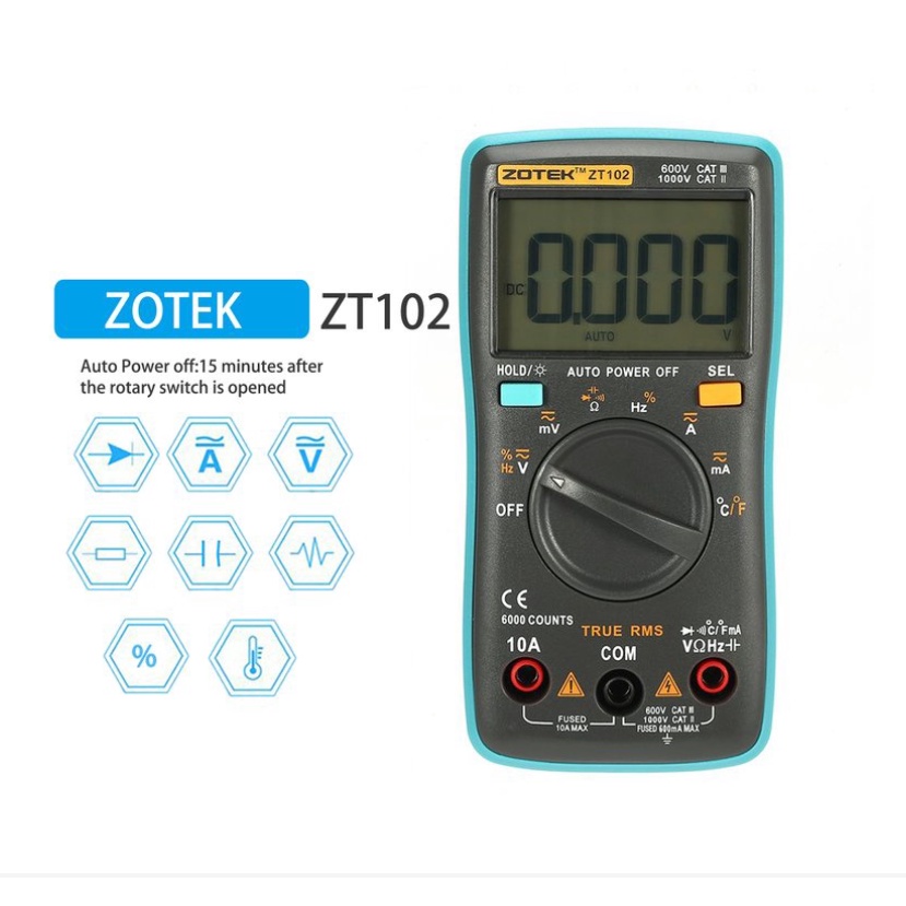 Đồng Hồ Kỹ Thuật Số Đo Linh Kiện Điện Tử,  Đa Năng Chính Hãng Zoyi ZT 102 - Đo Điện Áp AC/DC - Đo Cường Độ - Đo Nhiệt Độ