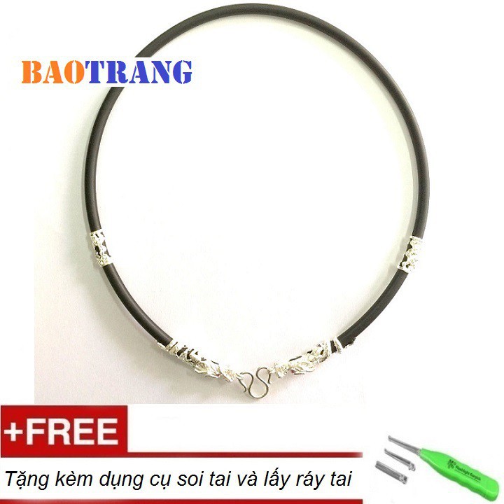 Dây chuyền bạc Bảo Trang da006 - Dây cao su kết hợp bạc 925 - Dài 48cm - Rộng 0.5cm - Bảo hành vĩnh viễn