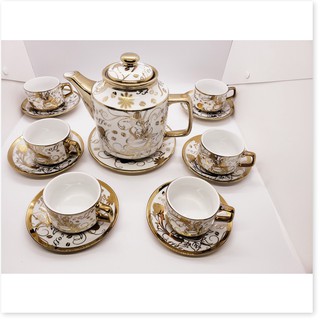 BỘ TÁCH TRÀ HOA VĂN NHŨ VÀNG ( Ảnh Thật)