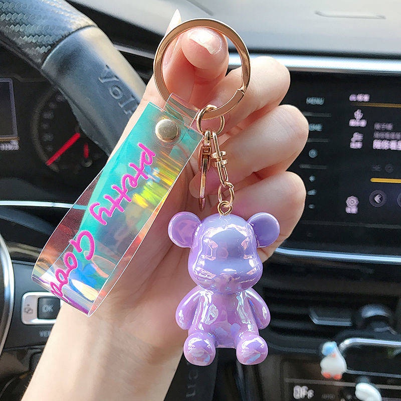 Electroplated Acrylic Violent Bear Key Chain Schoolbag Pendant Creative Doll Toy Bag Package Pendant Lovely Key Buckle Auto department store supplies