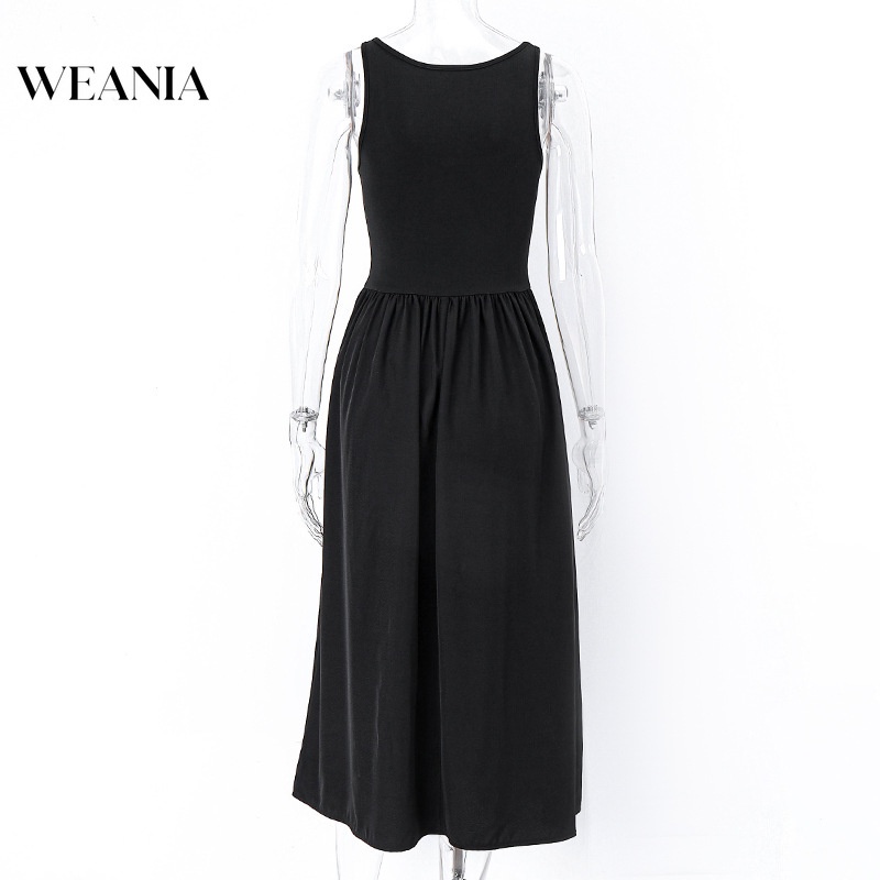 Đầm sát nách WEANIA cổ chữ u màu trơn thiết kế đơn giản thời trang cho nữ