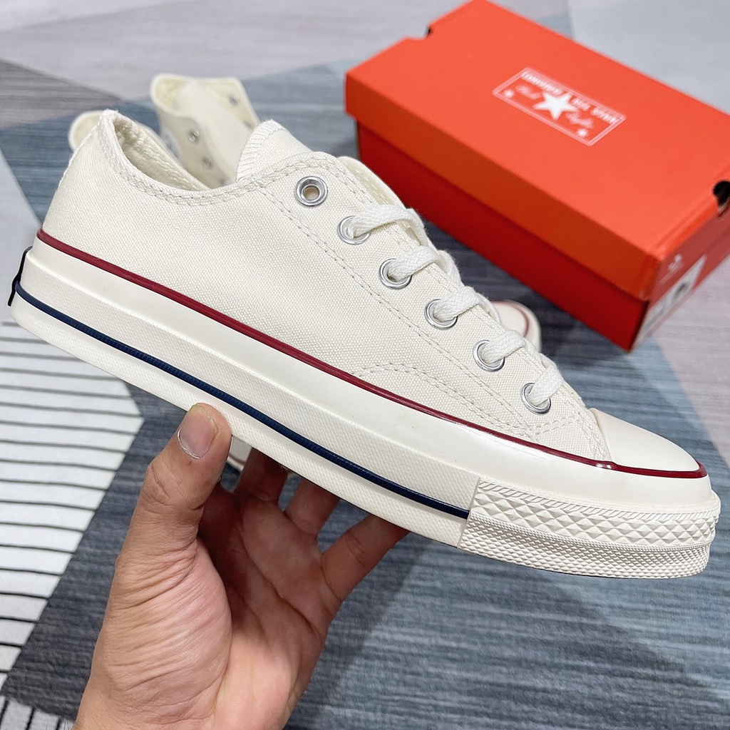 Giày Converse1970s Trắng Kem cổ thấp bản chuẩn mũi bóng, viền răng cưa, lót xanh - Fullbox kèm quà tặng