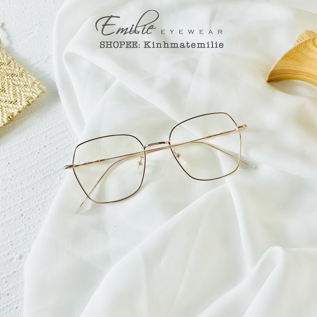 Kính gọng mảnh vuông đa giác to nam nữ dành cho mặt tròn Emilie eyewear chất liệu kim loại phụ kiện thời trang 8899