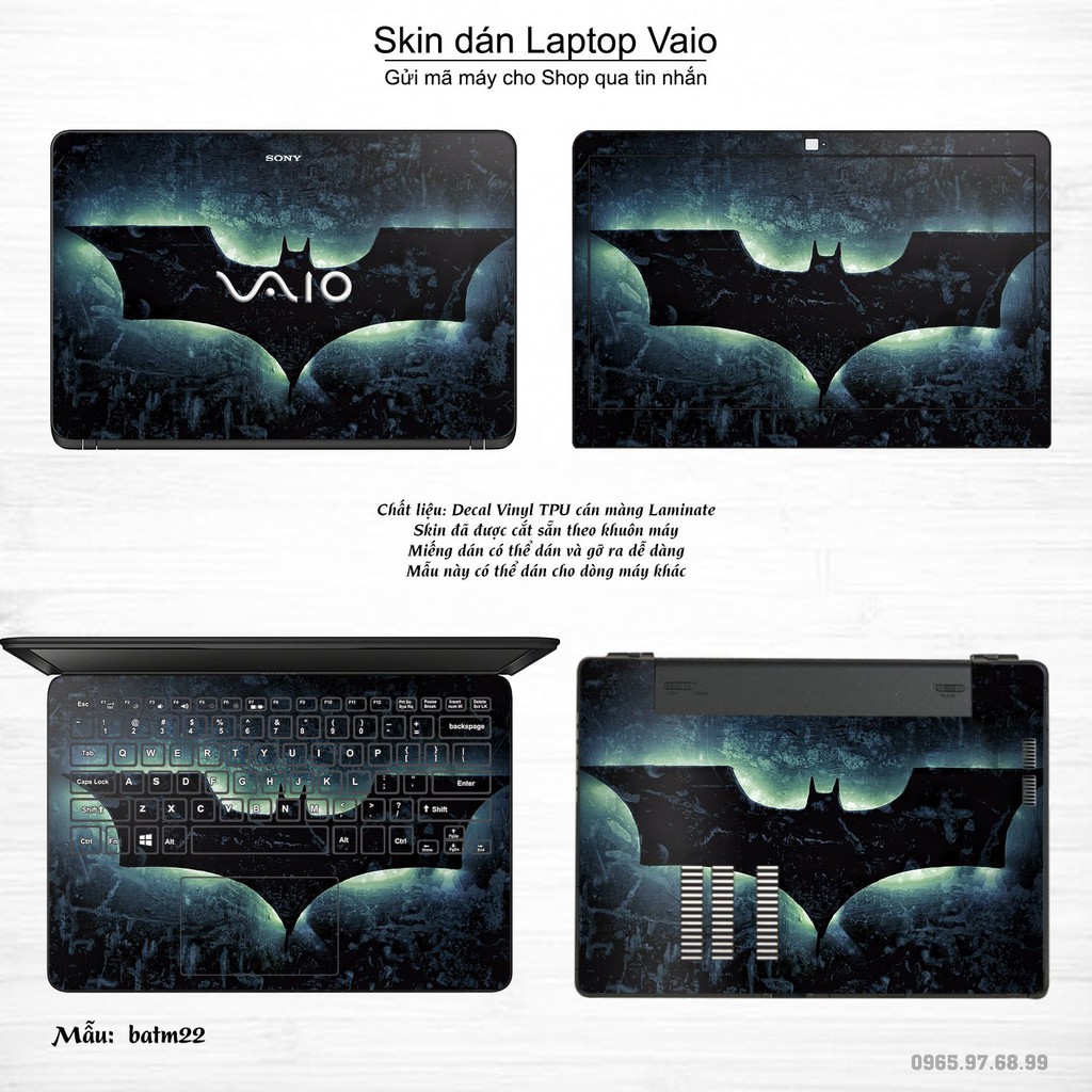 Skin dán Laptop Sony Vaio in hình Người dơi (inbox mã máy cho Shop)