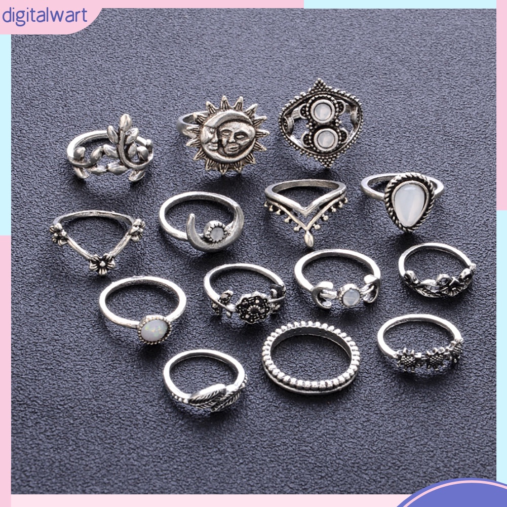 Set 14 nhẫn hợp kim kiểu dáng đa dạng thời trang cho nữ